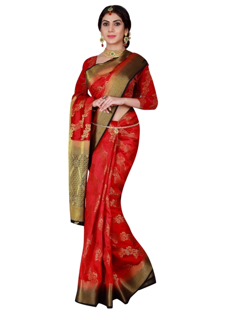 

Viva N Diva Red & Black Woven Design Zari Silk Blend Saree