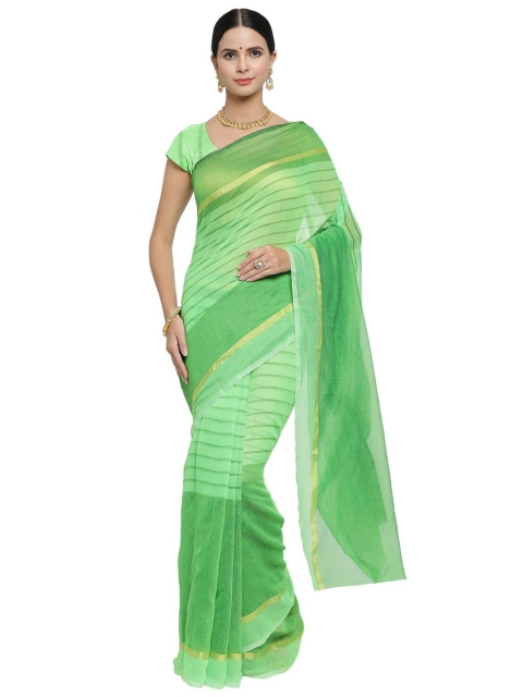 

Viva N Diva Green & Gold-Toned Striped Zari Saree
