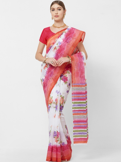 

Viva N Diva White & Purple Floral Printed Saree