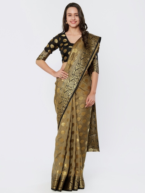 

Viva N Diva Brown & Black Ethnic Motifs Zari Silk Blend Saree