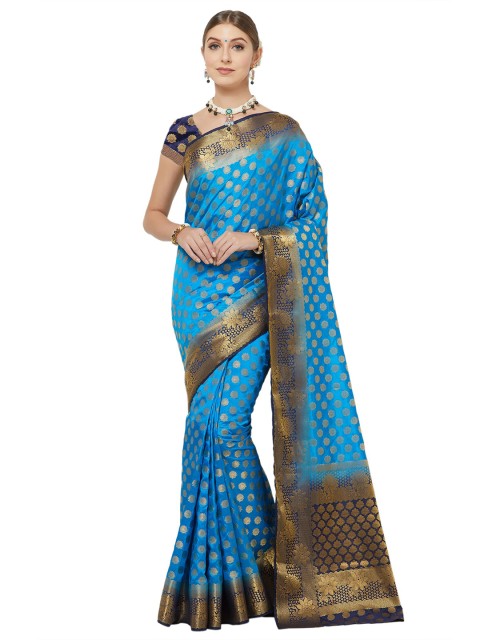

Viva N Diva Blue & Gold-Toned Woven Design Silk Blend Saree