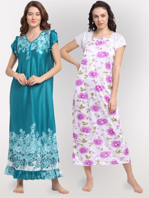 

NEUDIS Set of 2 Blue& White Printed Maxi Nightdress