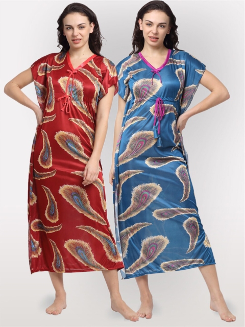 

NEUDIS Pack of 2 Printed Maxi Nightdress, Red