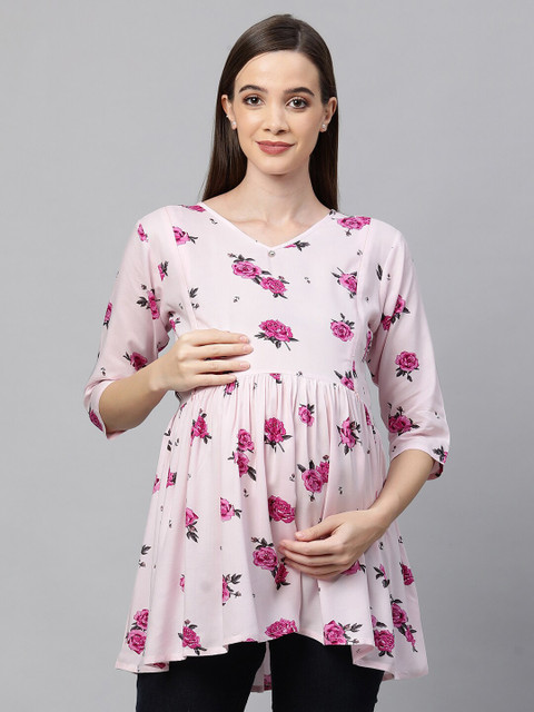 

MomToBe Pink Floral Peplum Nursing Top