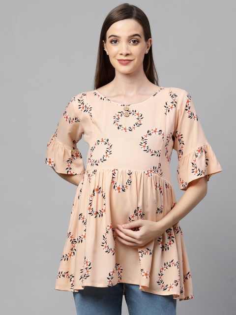 

MomToBe Orange Floral Maternity Empire Top