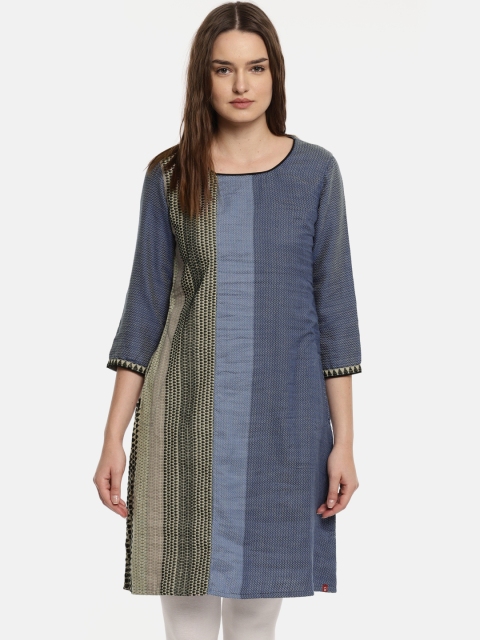 

Biba Women Blue Chevron Printed A-Line Kurta