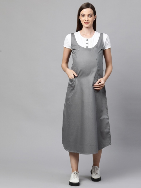 

MomToBe Grey Maternity Pinafore Midi Dress