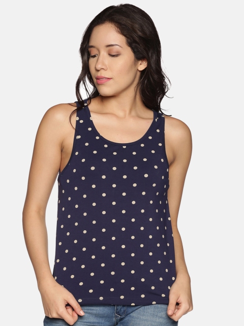 

BEVERLY BLUES Navy Blue Polka Dot Pure Cotton Tank Top