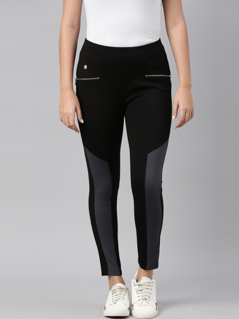 

TWIN BIRDS Women Black & Grey Colourblocked Treggings