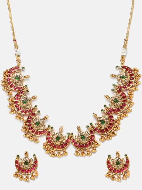 

GRIIHAM Gold-Plated & Green AD-Studded Jewellery Set