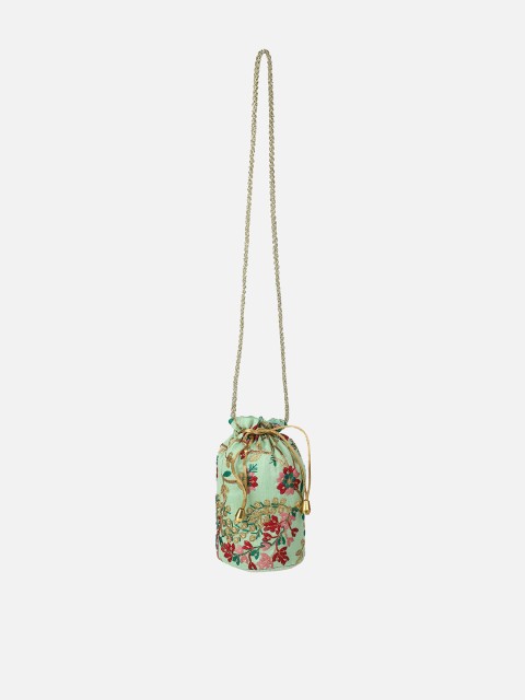 

Aditi Wasan Green & Gold-Toned Embroidered Potli Clutch