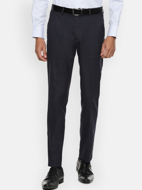 

Louis Philippe Men Navy Blue Textured Slim Fit Formal Trousers