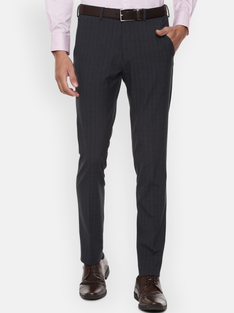 

Louis Philippe Men Grey Striped Slim Fit Formal Trousers