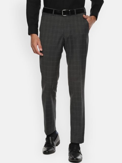 

Louis Philippe Men Grey Checked Slim Fit Formal Trousers