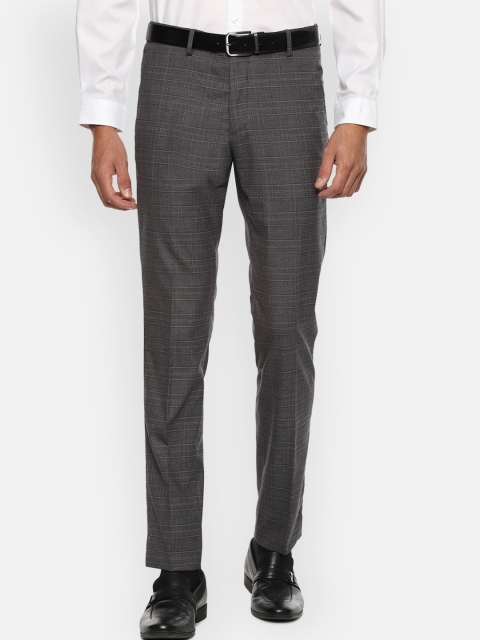 

Louis Philippe Men Grey Checked Slim Fit Formal Trousers