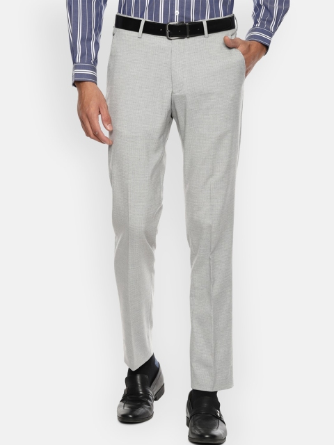 

Louis Philippe Men Grey Checked Slim Fit Formal Trousers