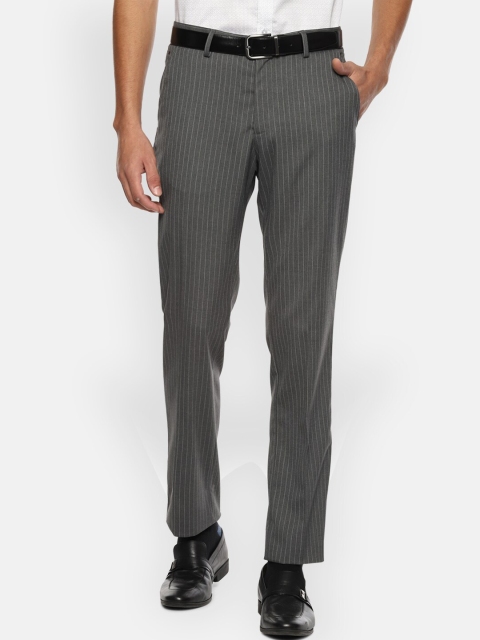 

Louis Philippe Men Grey Striped Slim Fit Formal Trousers