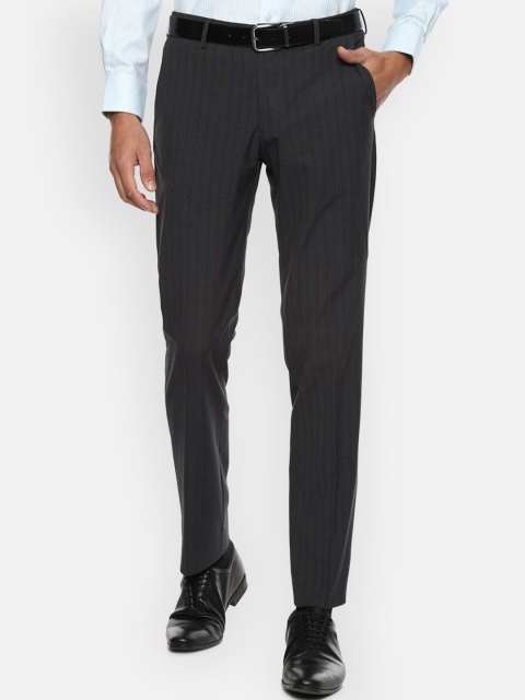 

Louis Philippe Men Grey Checked Slim Fit Formal Trousers