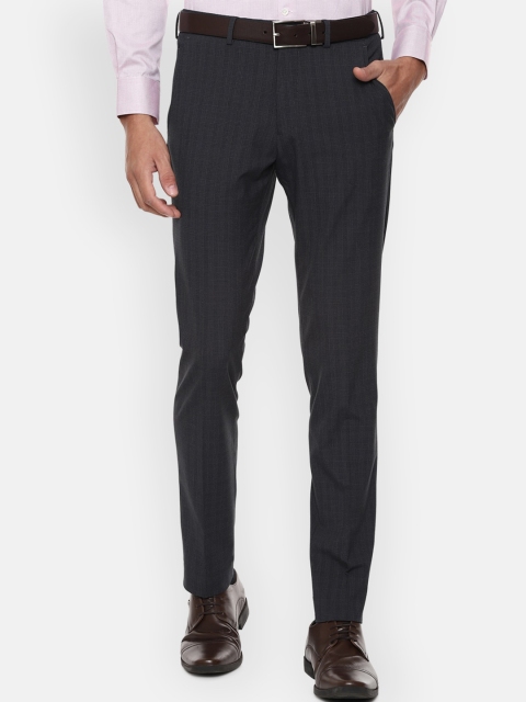 

Louis Philippe Men Grey Striped Slim Fit Formal Trousers