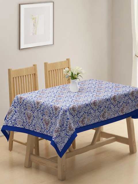

Rajasthan Decor Blue & White 6 Seater Printed Cotton Table Cover