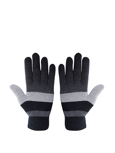 

LOOM LEGACY Men Grey Melange & Black Colourblocked Winter Hand Gloves