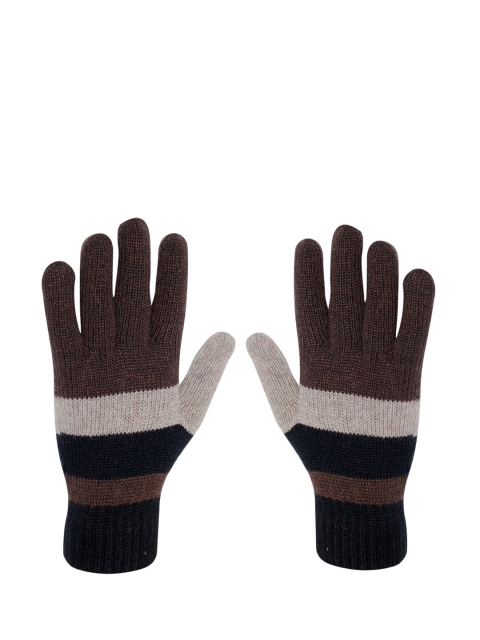 

LOOM LEGACY Men Brown & Black Striped Acrylic Hand Gloves