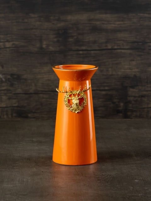 

THEDECORKART Orange & Gold-Toned Reindeer Ceramic Vase