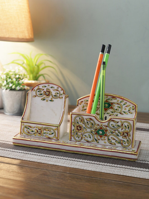 

Aapno Rajasthan White & Gold-Toned Marble Stationery Holder