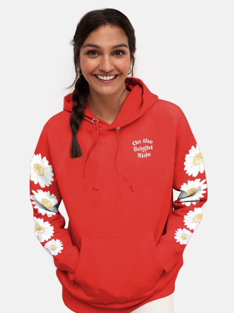 

BonOrganik Women Red Printed Hooded Sweatshirt