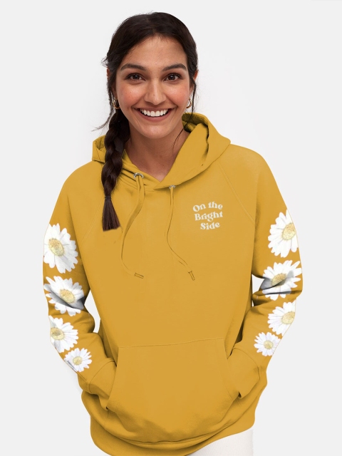 

BonOrganik Women Mustard Printed Hooded Sweatshirt