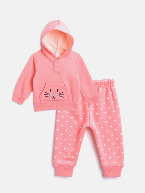 

Moms Love Infant Girls Pink & White Pure Cotton Hooded Sweatshirt with Pyjamas