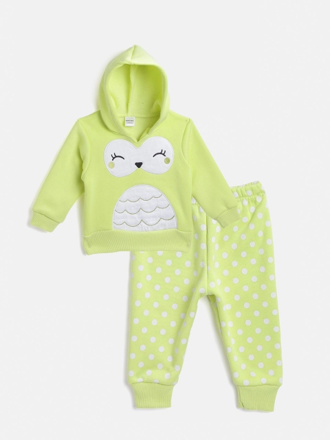 

Moms Love Infant Girls Green & White Pure Cotton Sweatshirt with Pyjamas
