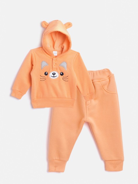 

Moms Love Infant Girls Orange & White Pure Cotton Hooded Sweatshirt with Pyjamas