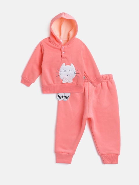 

Moms Love Infant Girls Pink & White Pure Cotton Hooded Sweatshirt with Pyjamas