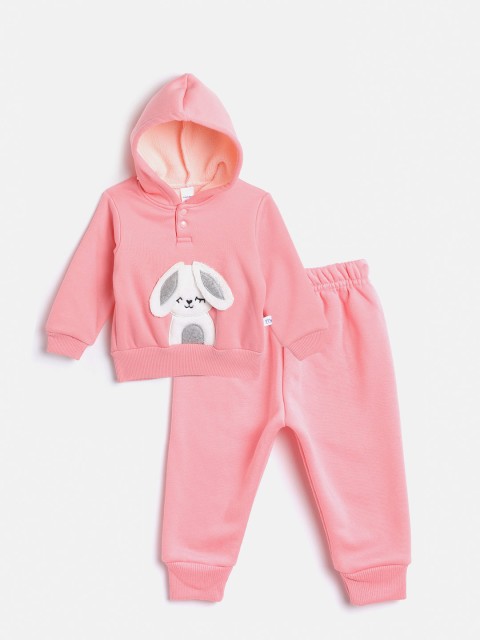 

Moms Love Infant Girls Pink & White Pure Cotton Sweatshirt with Pyjamas