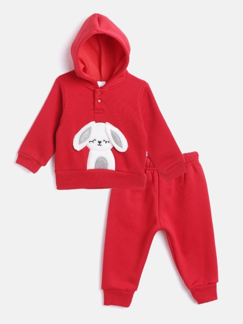 

Moms Love Infant Kids Girls Red & White Pure Cotton Hooded Sweatshirt with pyjamas