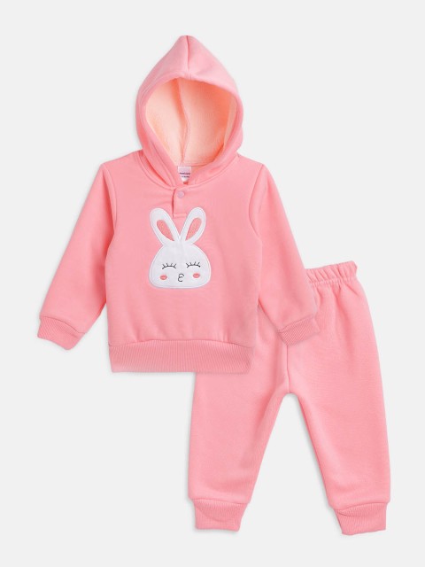 

Moms Love Infant Kids Pink & White Pure Cotton Hooded Sweatshirt with Pyjamas