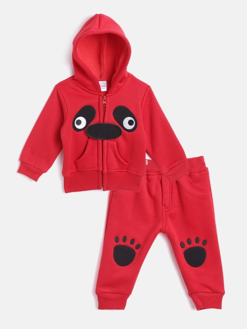 

Moms Love Infant Girls Red & Black Pure Cotton Hooded Sweatshirt with Pjyamas