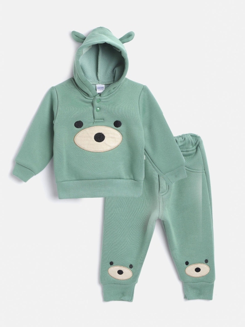 

Moms Love Infant Boys Green & Beige Pure Cotton Hooded Sweatshirt with Pyjamas