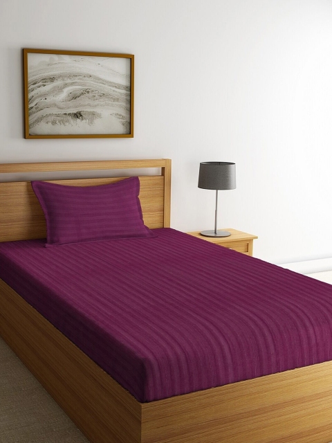 

Molly & Michel Purple Striped 220 TC Single Cotton Bedsheet with 1 Pillow Covers