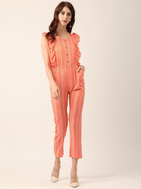 

V2 Value & Variety Orange & White Striped Basic Jumpsuit