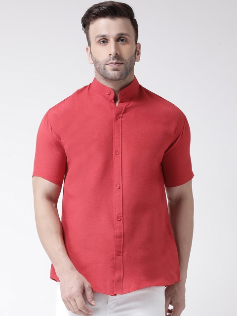 

KHADIO Men Red Opaque Cotton Casual Shirt