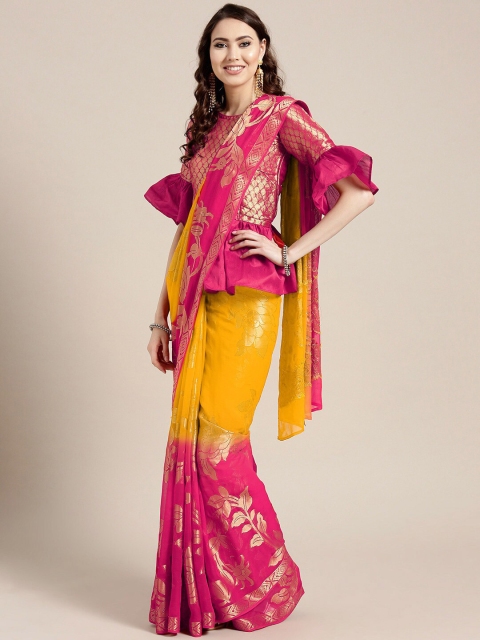 

Chhabra 555 Yellow & Pink Ombre Zari Banarasi Saree