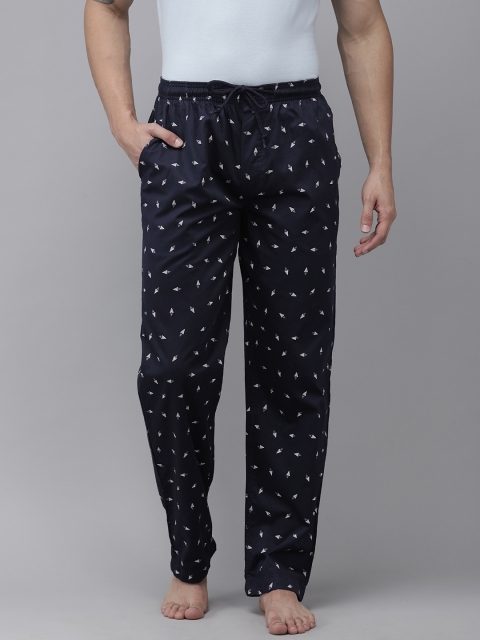 

Van Heusen Men Navy Blue & White Printed Pure Cotton Lounge Pants