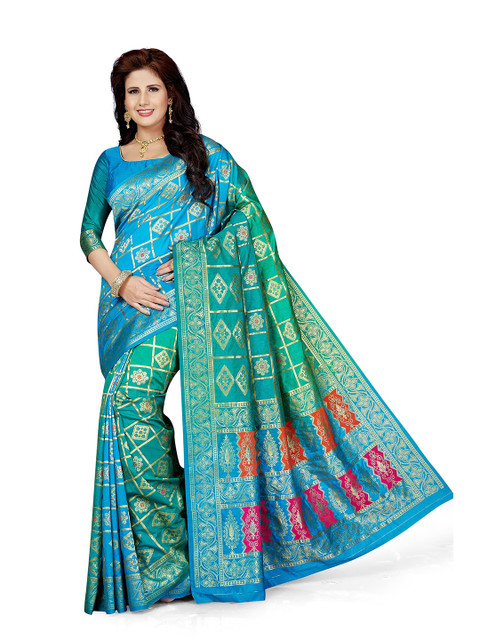 

Viva N Diva Green & Teal Ethnic Motifs Zari Art Silk Saree