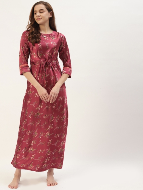 

Sweet Dreams Maroon Floral Print Maxi Nightdress