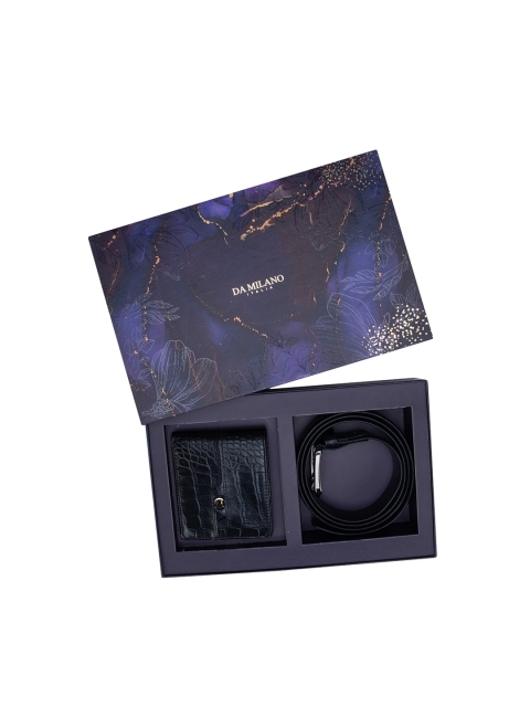 

Da Milano Men Black Textured Genuine Leather Accessory Gift Set