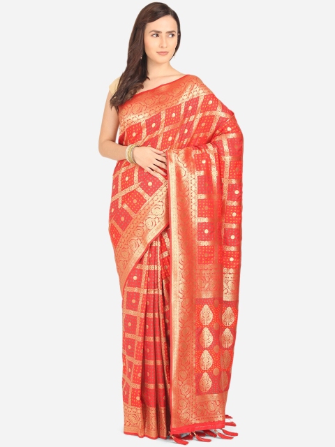 

BOMBAY SELECTIONS Maroon & Gold-Toned Woven Design Zari Art Silk Banarasi Saree