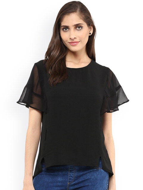 

Pannkh Women Black Solid Regular Top