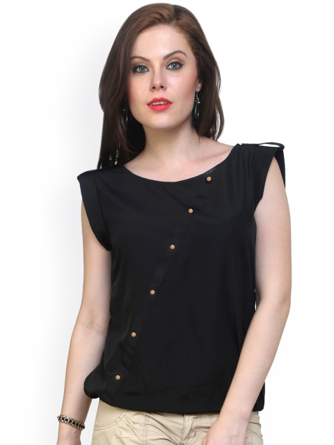 

Pannkh Women Black Solid Blouson Top
